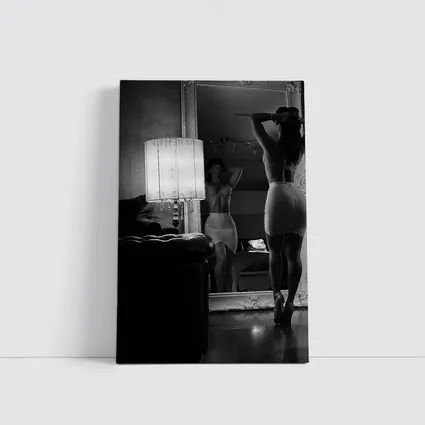 Woman Mirror Reflection Black White Boudoir