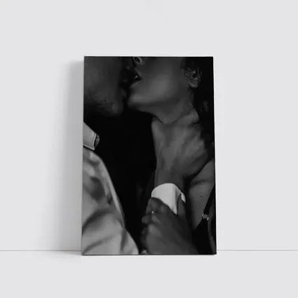 Intimate Black and White Couple Kiss Portrait