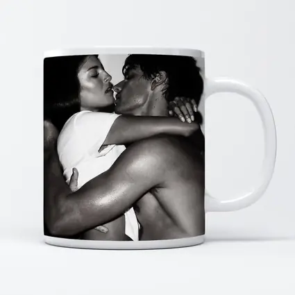 Black and White Couple Kissing Embrace Art