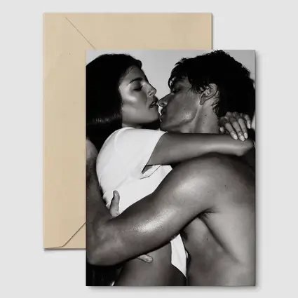Black and White Couple Kissing Embrace Art