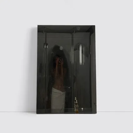 Woman in Towel Steamy Bathroom Mirror