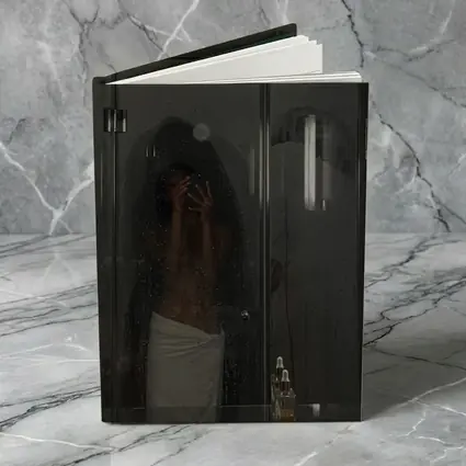 Woman in Towel Steamy Bathroom Mirror