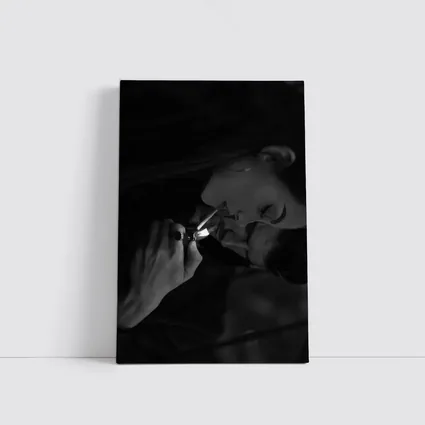 Woman Lighting Cigarette Black White Portrait