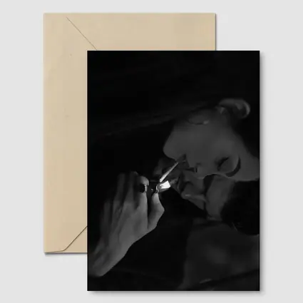 Woman Lighting Cigarette Black White Portrait