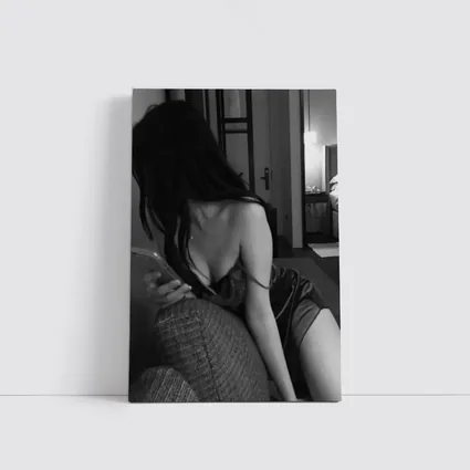 Black and White Woman Hotel Room Photo