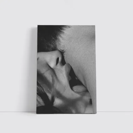 Black and White Intimate Kiss Close Up