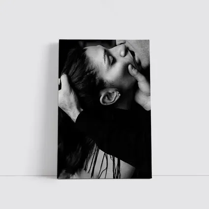 Black and White Couple Kissing Intimate Moment