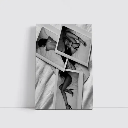 Black and White Polaroid Woman Bedroom Photography