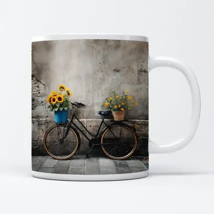 Vintage Bicycle Sunflowers Against Stone Wall