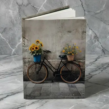 Vintage Bicycle Sunflowers Against Stone Wall