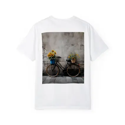 Vintage Bicycle Sunflowers Against Stone Wall