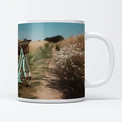Vintage Mint Bicycle Country Path Wildflowers