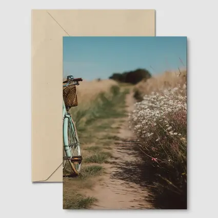 Vintage Mint Bicycle Country Path Wildflowers