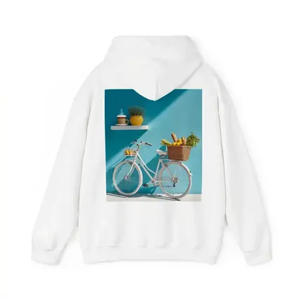 White Bicycle With Market Basket Teal Wall