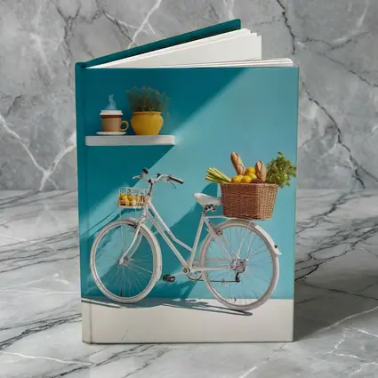 White Bicycle With Market Basket Teal Wall