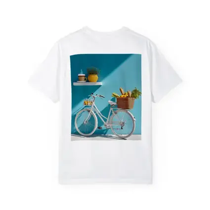 White Bicycle With Market Basket Teal Wall
