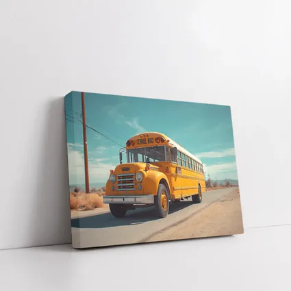 Vintage Yellow School Bus Desert Road