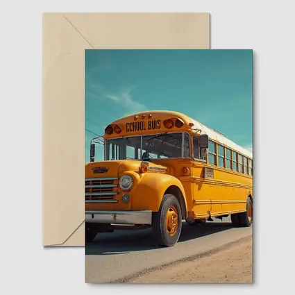 Vintage Yellow School Bus Desert Road