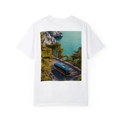 Blue Yellow Bus Coastal Road Turquoise Sea