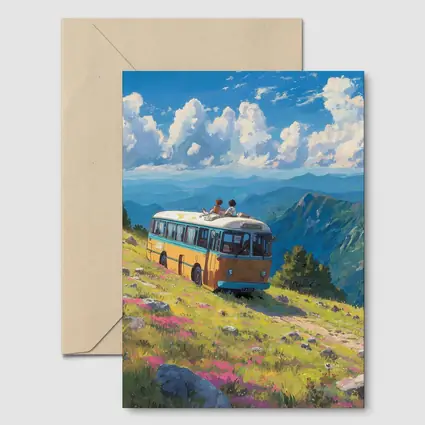 Anime Bus Ride Mountain Wildflower Landscape