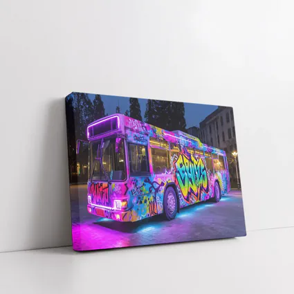 Graffiti Bus Neon Lights Urban Night Art