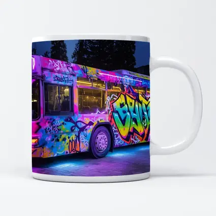 Graffiti Bus Neon Lights Urban Night Art