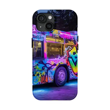 Graffiti Bus Neon Lights Urban Night Art