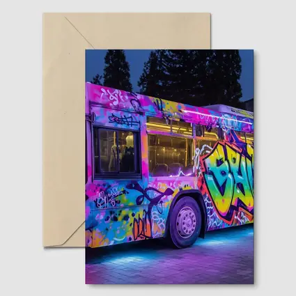 Graffiti Bus Neon Lights Urban Night Art