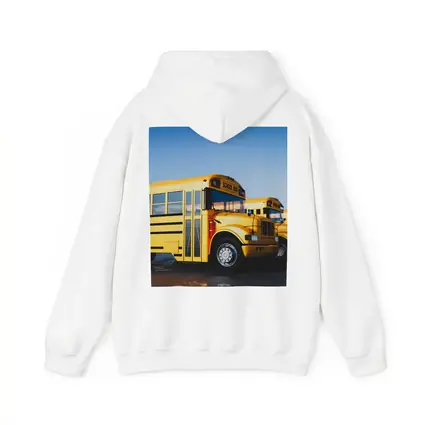 Yellow School Buses Lined Up Blue Sky