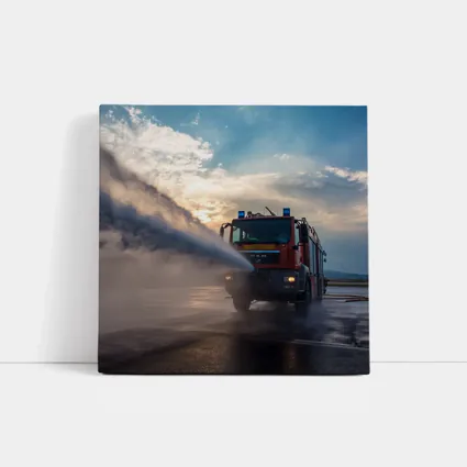 MAN Fire Truck Spraying Water Dramatic Sky