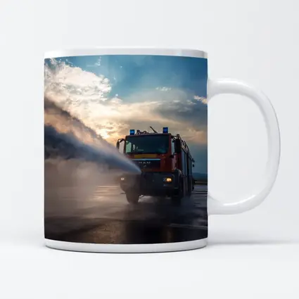 MAN Fire Truck Spraying Water Dramatic Sky