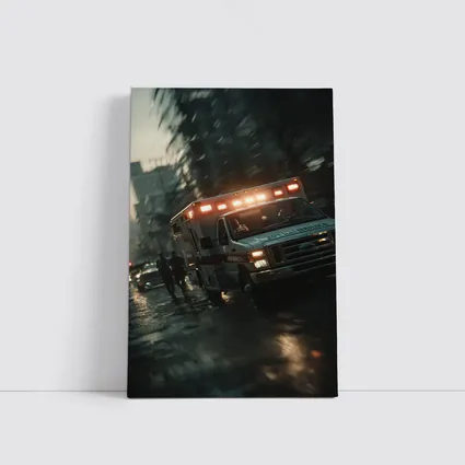 Ambulance Rushing Through Rainy City Streets