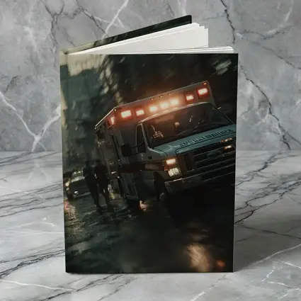 Ambulance Rushing Through Rainy City Streets