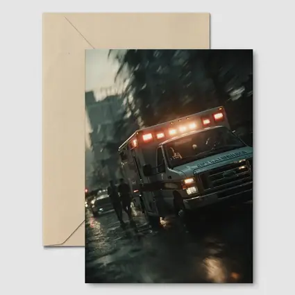 Ambulance Rushing Through Rainy City Streets