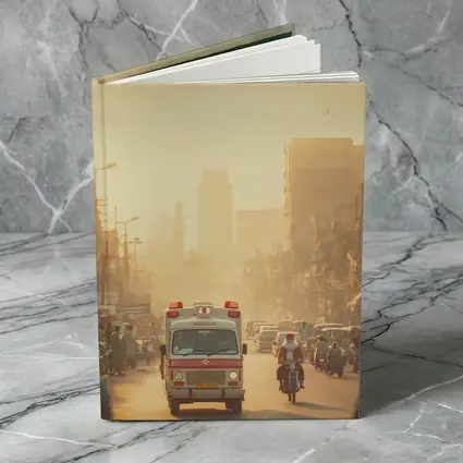 Ambulance Driving Through Hazy Indian City Street