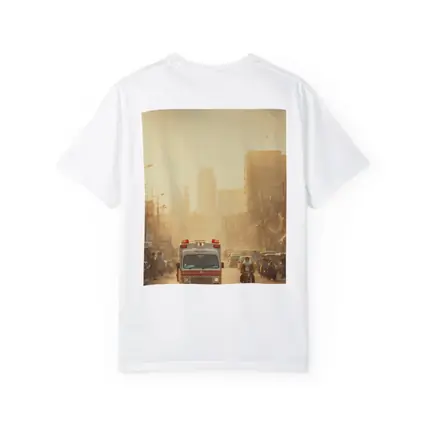 Ambulance Driving Through Hazy Indian City Street