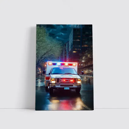 Ambulance Racing Through Rainy City Streets