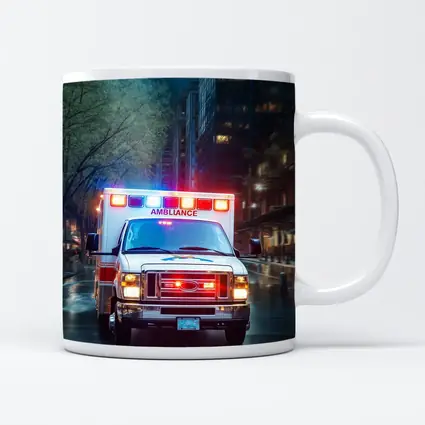 Ambulance Racing Through Rainy City Streets