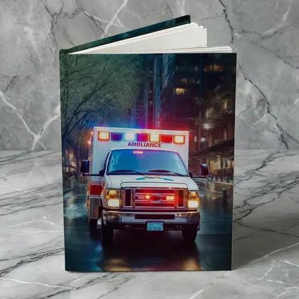 Ambulance Racing Through Rainy City Streets