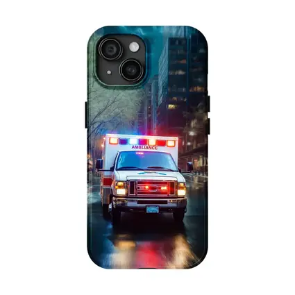 Ambulance Racing Through Rainy City Streets