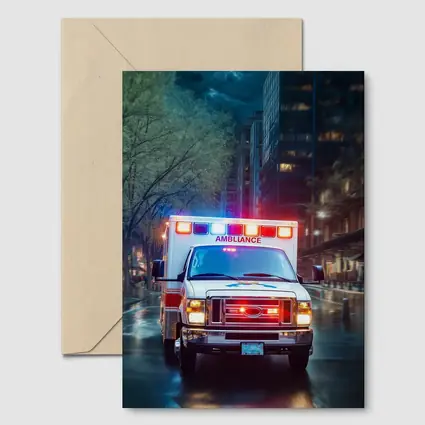 Ambulance Racing Through Rainy City Streets