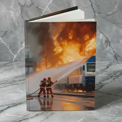 Firefighters Battling Burning Train Oil Painting
