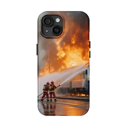 Firefighters Battling Burning Train Oil Painting