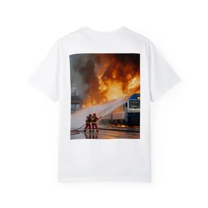 Firefighters Battling Burning Train Oil Painting