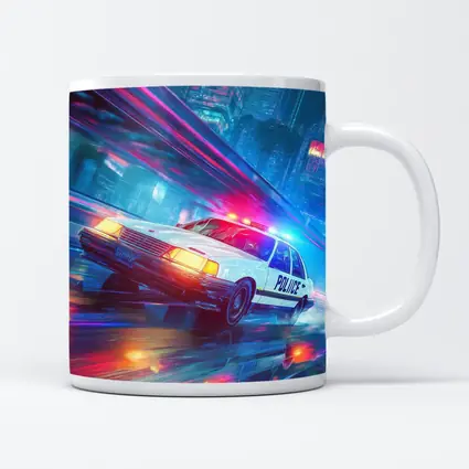 Police Car Speeding Through Neon Cyberpunk City