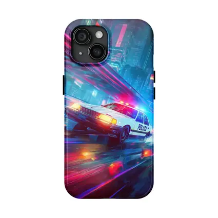 Police Car Speeding Through Neon Cyberpunk City