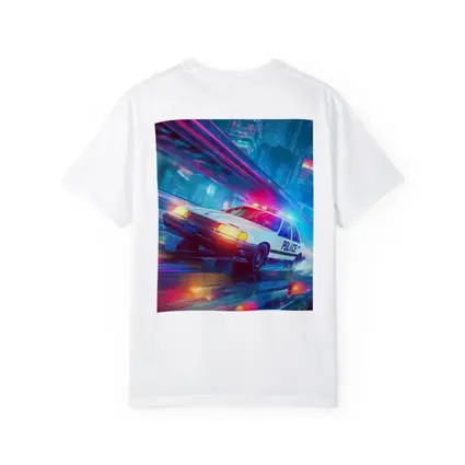 Police Car Speeding Through Neon Cyberpunk City