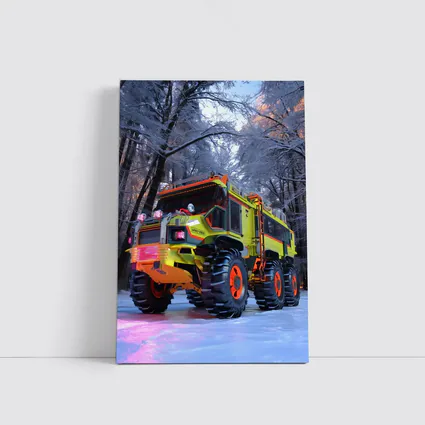 Monster Truck Neon Yellow Winter Forest Scene