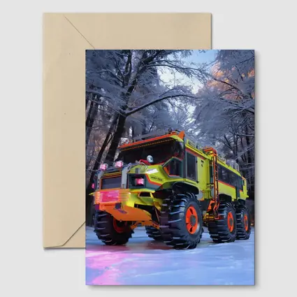 Monster Truck Neon Yellow Winter Forest Scene