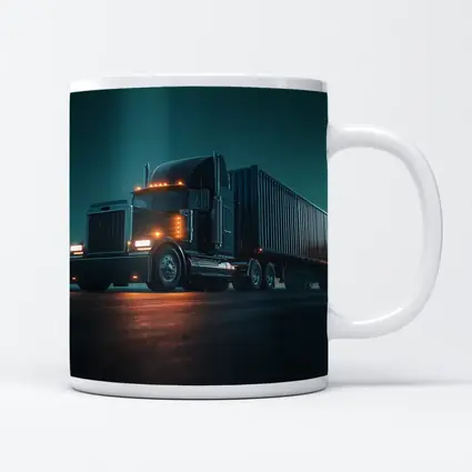Black Semi Truck Glowing Night Parking Lot